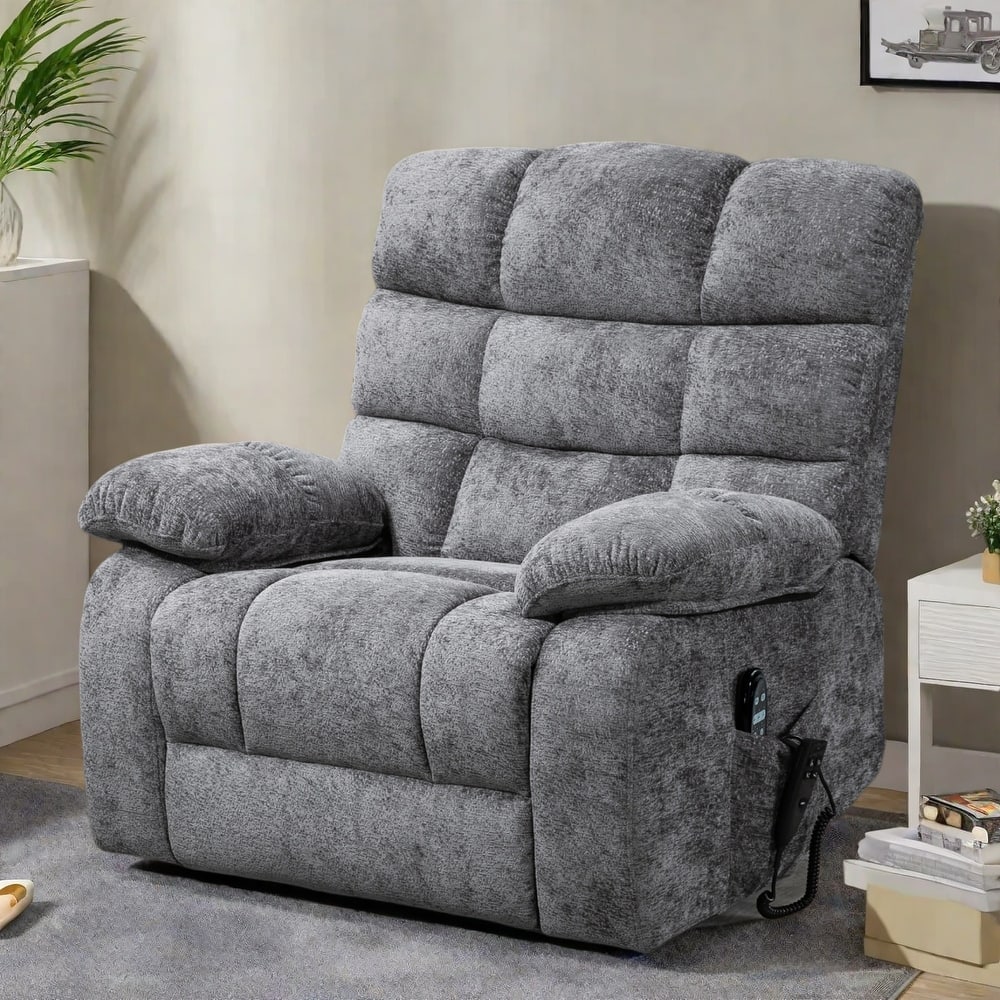 Chenille Power Lift Recliner Chair for Big and Tall with Massage, Heat, Dual Motors, and 180° Recline