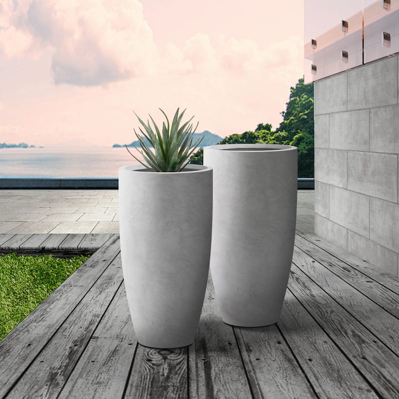 Kante 13.39 in. x 23.62 in. Round Charcoal Finish Lightweight Concrete and Fiberglass Indoor Outdoor (Set of 2)