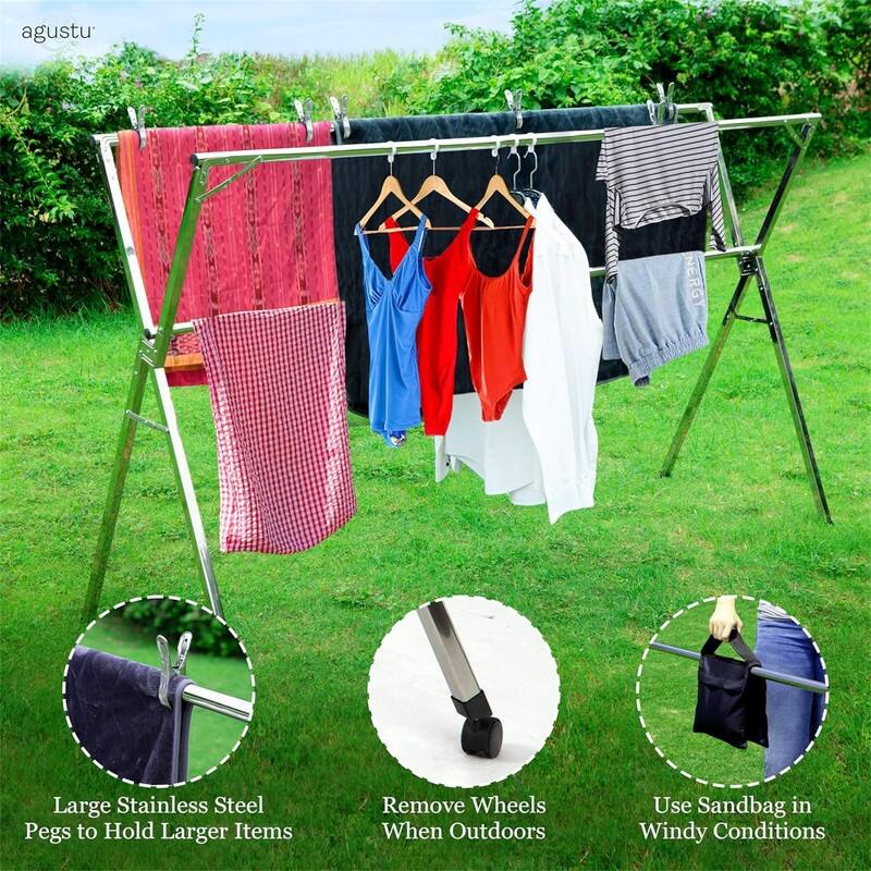 Foldable Drying Rack with Wheels - 95", 20 Clips