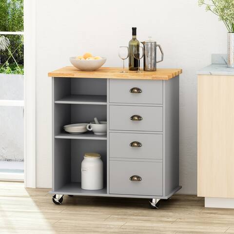 Provence Contemporary Kitchen Cart with Wheels by Christopher Knight Home - 31.50" W x 17.75" D x 34.50" H