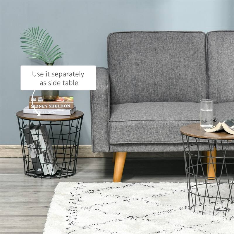 Set of 2, Nesting Tables, Round Accent Side Tables with Removable Top