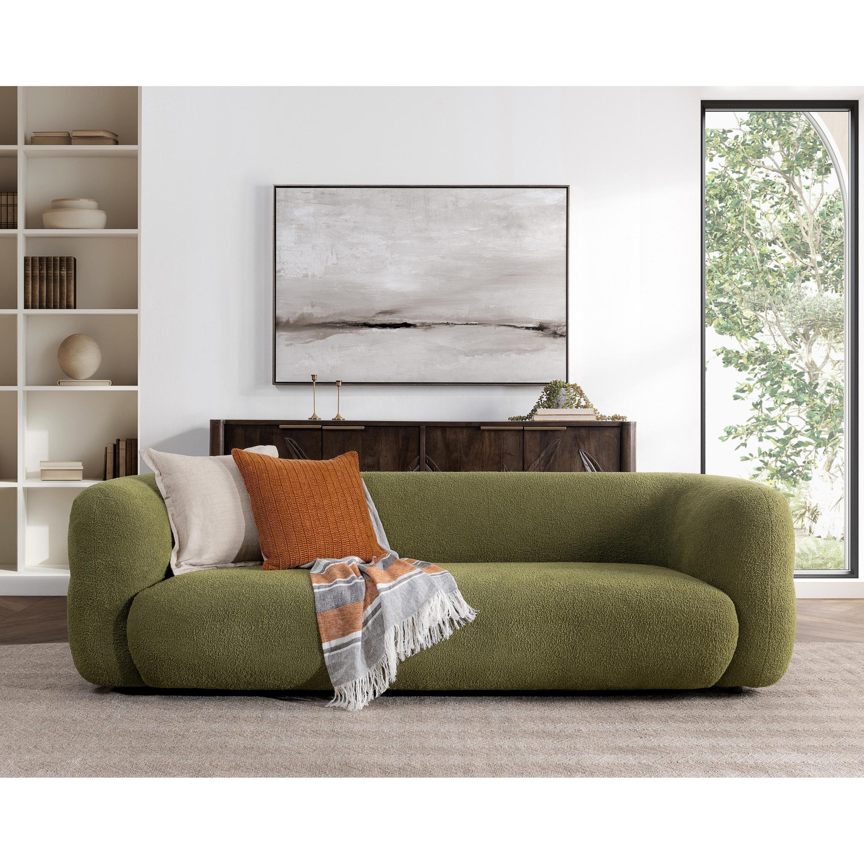 Classic Home Faris 102" Upholstered Fabric Sofa in Dark Olive