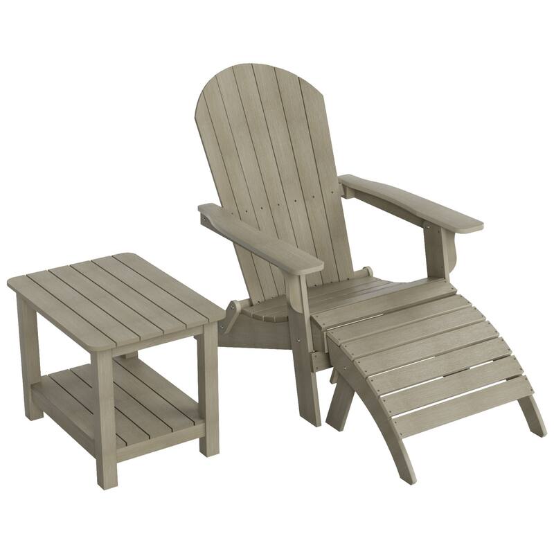 Vineyard HIPS Outdoor Folding Eco-Friendly Seashell Adirondack Chair with Ottoman & Side Table (3-Piece Set)