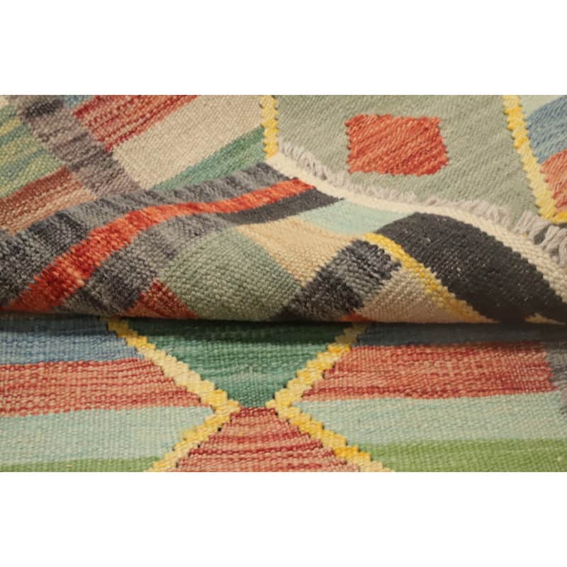 Hand Woven Oriental 100% Wool Carpet Southwestern Tribal Multi-Colored Kilim Runner Rug - 8' 1'' X 2' 2''