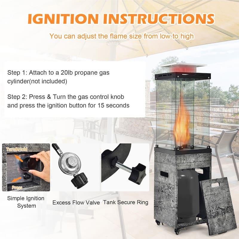 Gymax 41,000 BTU Propane Patio Heater Glass Tube Standing Gas Heater