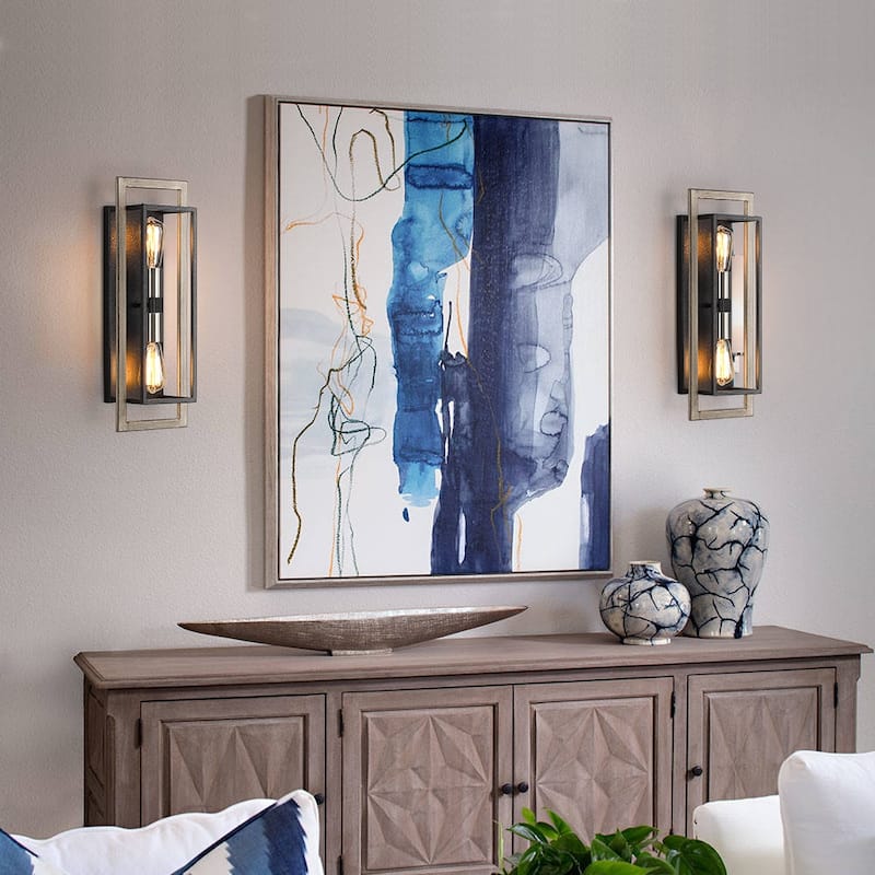 2-Light Black/Wood Tone Dimmable Rustic Farmhouse Wall Sconce - 20"H x 7"W x 5"D - 7 in. W