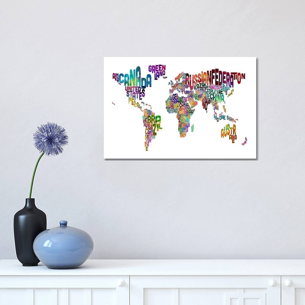 iCanvas "World (Countries) Typographic Map II" by Michael Tompsett Canvas Print