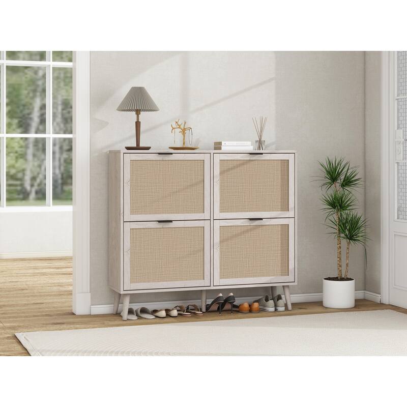 4 Door Shoe Rack, Freestanding Modern Shoe Storage Cabinet, for Entryway