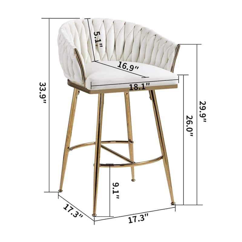 Velvet Counter Height Bar Stools with Legs and Footrest,Set of 2