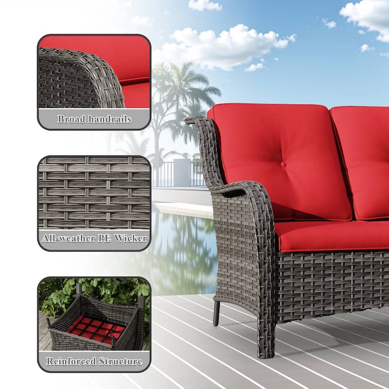 Cozywor 3-Seat Wicker Outdoor Patio Sofa Sectional Couch with Cushions
