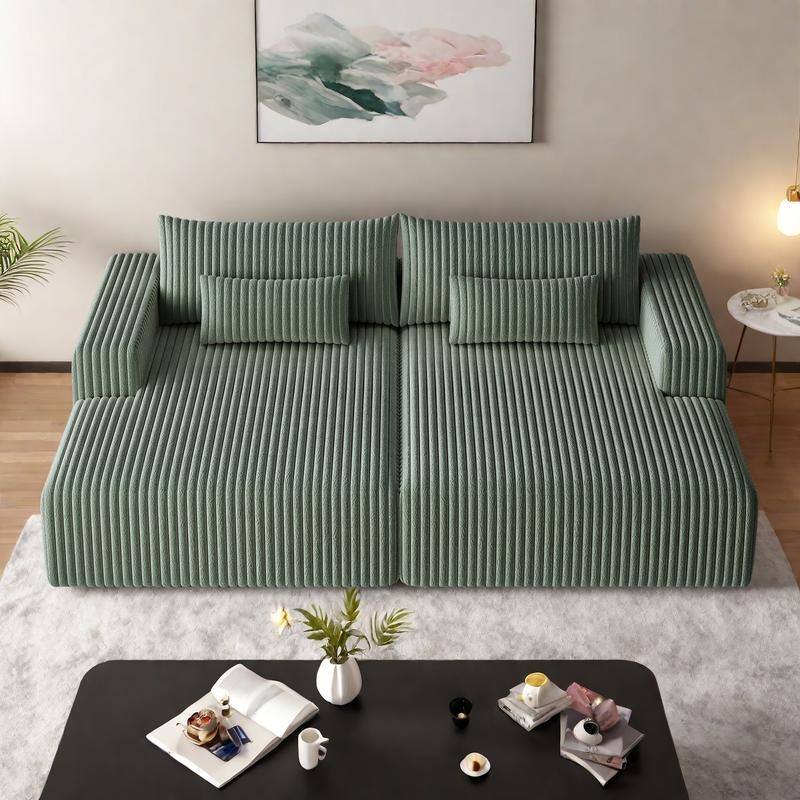 102" Corduroy Cloud Chaise Sectional with Reclining Sofa Bed, No-Assembly Design & Ergonomic Backrest