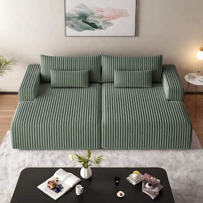 102" Corduroy Cloud Chaise Sectional with Reclining Sofa Bed, No-Assembly Design & Ergonomic Backrest