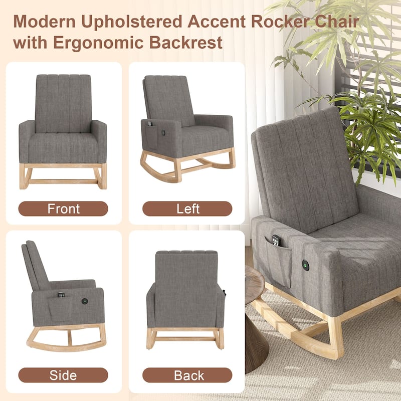 Adjustable Rocking Chair, Nursery Glider Chair with Adjustable High Back and Foot Rest