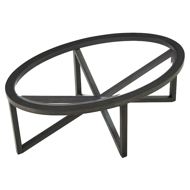 Modern simple glass coffee table, tempered glass coffee table solid wood base round transparent glass top