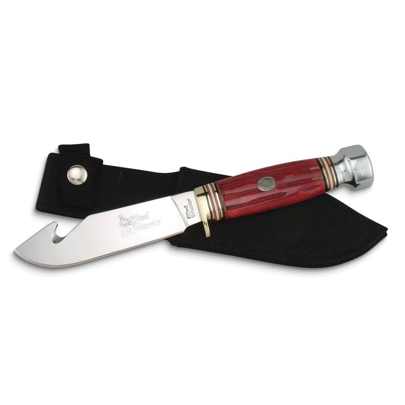 Curata Steel Warrior Guthook Red Bone Handle 440 Steel Blade Knife with Nylon Sheath