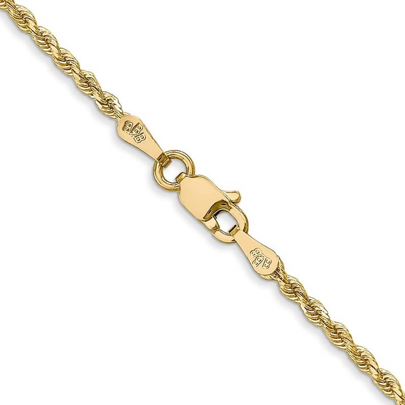 Curata 14k Yellow Gold Solid Sparkle-Cut Lobster Claw Closure 2mm D-Cut Rope Lobster Clasp Chain Bracelet - 7 Inch - Lobster Cla