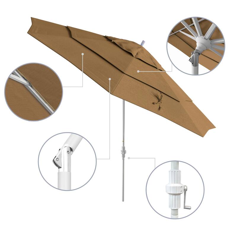 California Umbrella 11' Rd. Aluminum Patio Umbrella, Crank Lift, Collar Tilt, Dbl Wind Vent, White Finish, Sunbrella Fabric