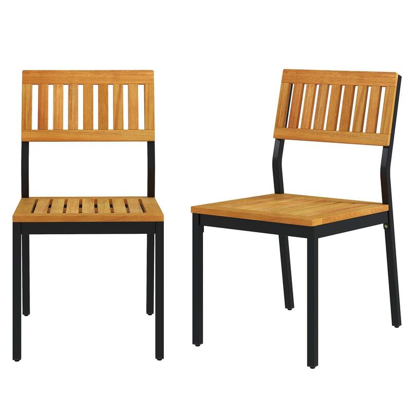 Patio Dining Chair Outdoor Armless Chairs All-Weather Bistro Chairs - Natural+Black