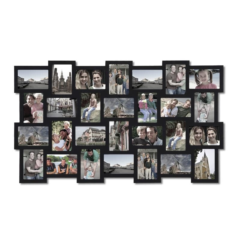ADECO Photo Frame 28 Opening Black Wood Wall Hanging Collage Clustered