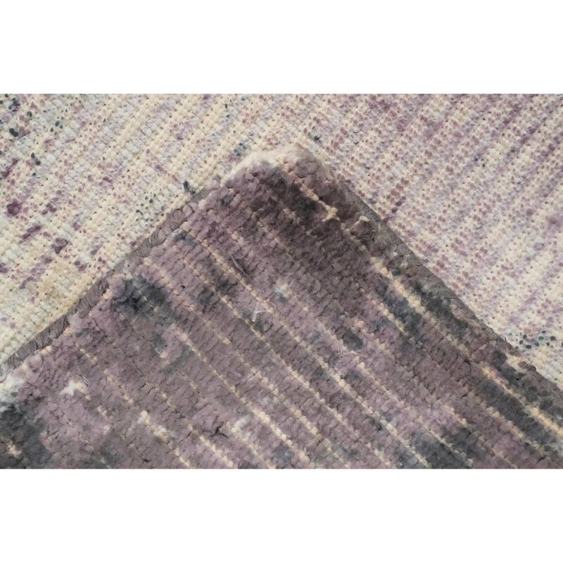 Hand Knotted Oriental Viscose Silk Carpet Modern All-Over Purples Abstract Area Rug - 8' 0'' X 5' 1''
