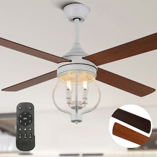 Cusp Barn 52 Inch Ceiling Fan with Remote, Farmhouse Caged Fandelier, Black Industrial Ceiling Fans with DC Motor for Bedroom