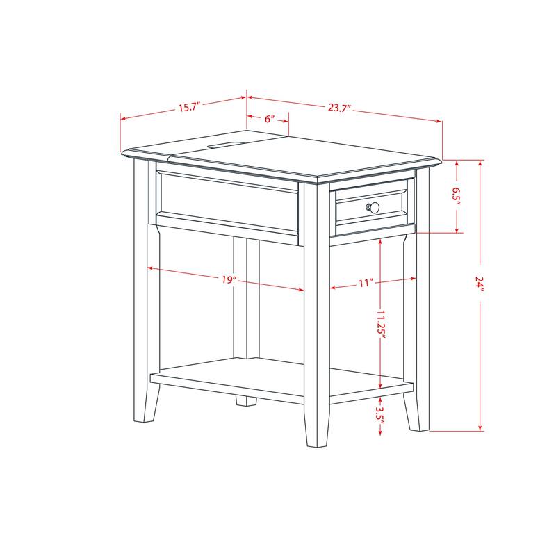 Modern End Table Nightstand - Rectangle Bedside Table with Drawer & USB Ports - Bedroom Furniture - 24