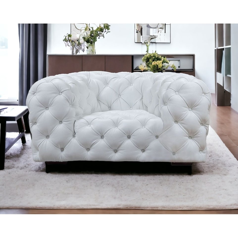 HomeRoots 57" White And Black Top Grain Leather Tufted Arm Chair - 57' X '29' X '42