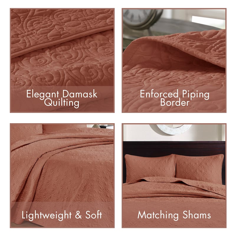 Madison Park Mansfield Reversible Oversized 3-piece Solid Texture Bedspread Quilt Set with Matching Shams