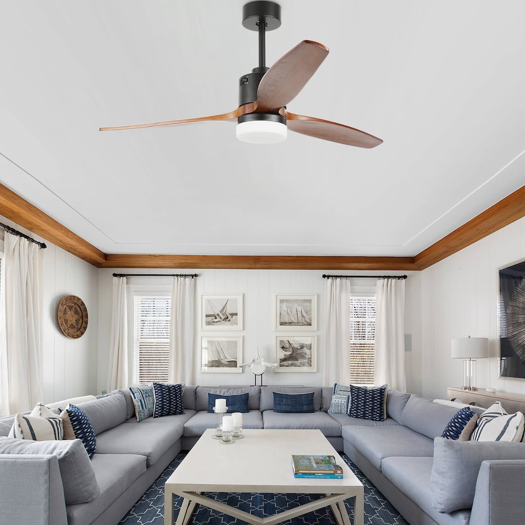 Bella Depot 52" Wood Reversible LED Ceiling Fan with Dimmable Light and Remote Control - 52 inches