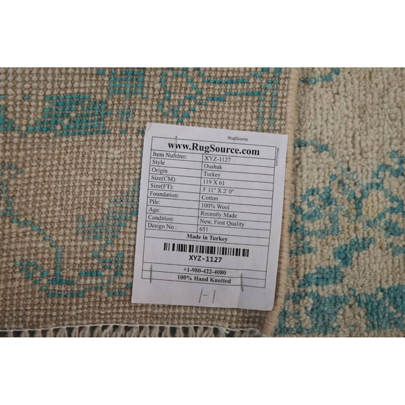 Geometric Oriental Oushak Turkish Wool Rug Hand-knotted Foyer Carpet - 2'0" x 3'11"