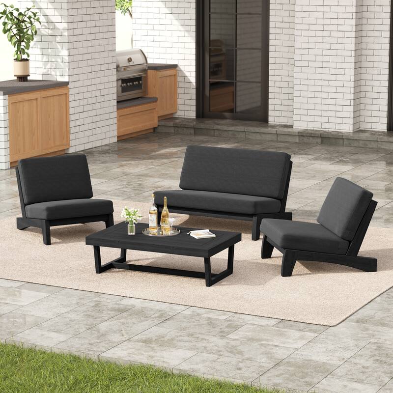 4 Set Outdoor Patio Teak Wood Club Chairs Loveseat with Coffee Table