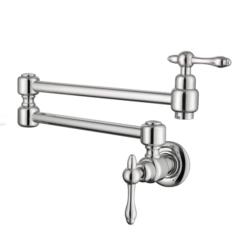 Pot Filler Faucet Commercial Wall Mount Kitchen Sink Faucet Modern Folding Stretchable Double Joint With Single Hole Two Handles - Polished Chrome
