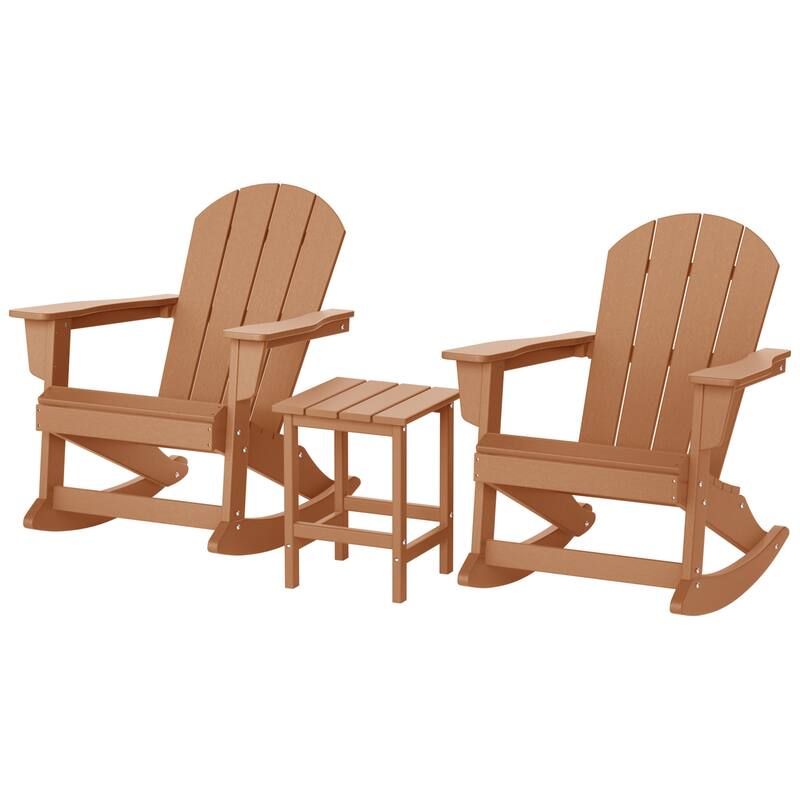 Laguna Hdpe All Weather Outdoor Patio Rocking Chairs With Side Table (3-Piece Set) - Teak