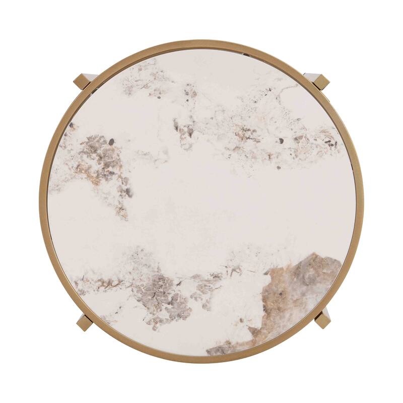 Elegant Sintered Stone Round End Table, Small Coffee Table
