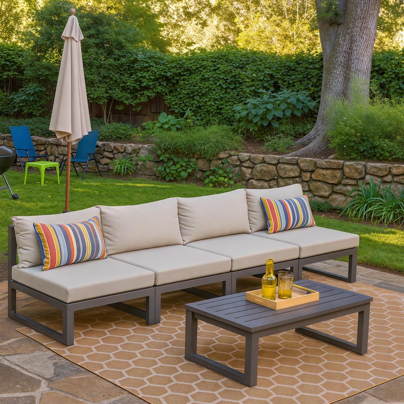 Chelsea 4-Piece Armless Chairs Powder Coated Aluminum Frame Patio Sofa Set with Cushions for Patios, Decks, Dining Rooms, Lounge