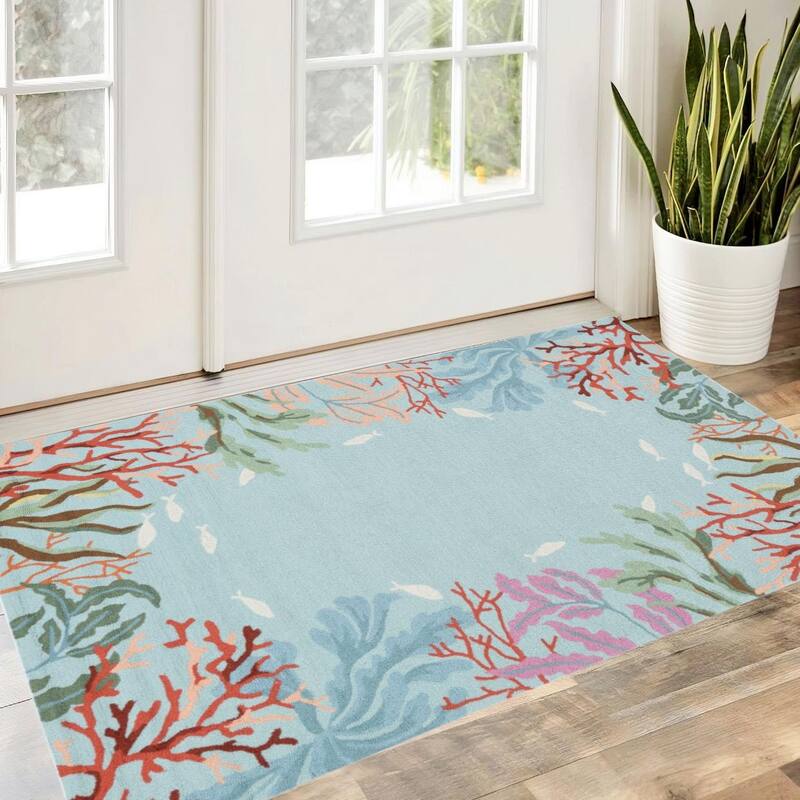 HomeRoots 3' X 5' Blue Coral Reef Area Rug 3' x 5' Bed Bath