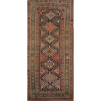Hand Knotted Oriental 100% Wool Carpet Traditional Geometric Black Runner Rug - 8' 8'' X 3' 6''