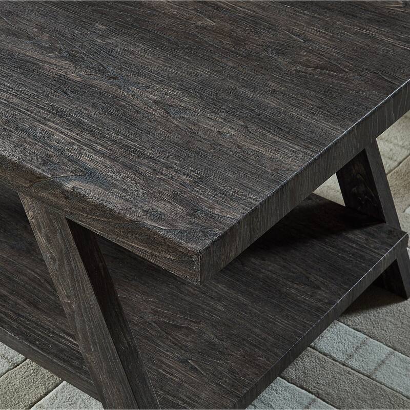 24" Modern Round End Table with Storage Shelf and Overextended Rectangular Top