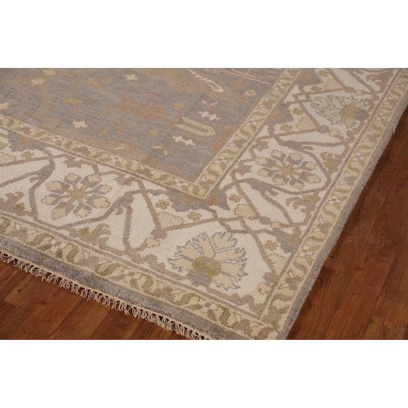 Earth Tone Oushak Indian Area Rug Handmade Floral Wool Carpet - 7'11" x 10'1"