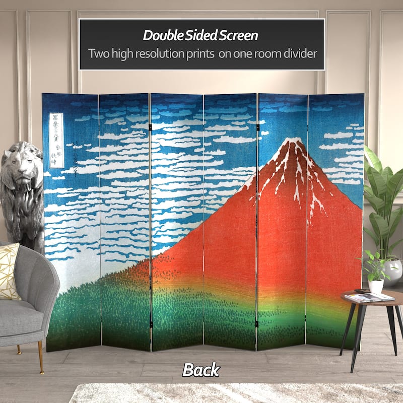 6-foot Tall Double-sided Great Wave and Red Fuji Hokusai Room Divider
