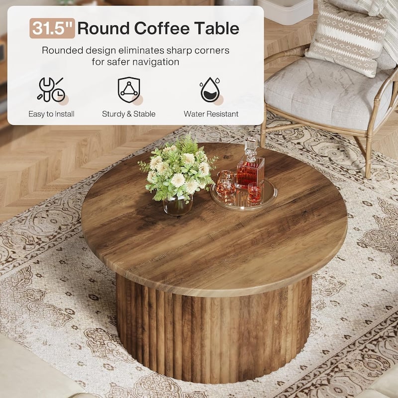 Round Coffee Table with Metal Base for Living Room