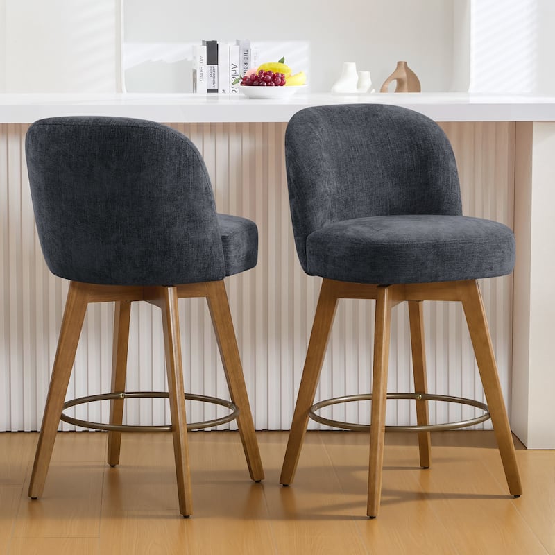 Fabric Upholstered Counter Height Swivel Bar Stools - 37.8"H x 19.7"W x 23.2"D