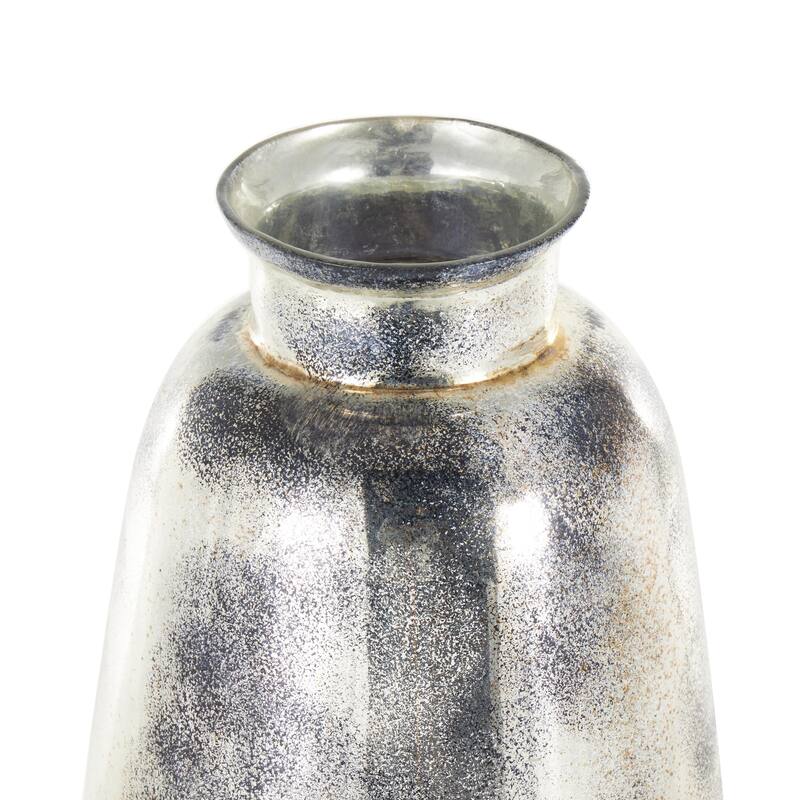 Black Glass Tall Brushed Two-Toned Floor Decorative Vase with Textured Silver Top
