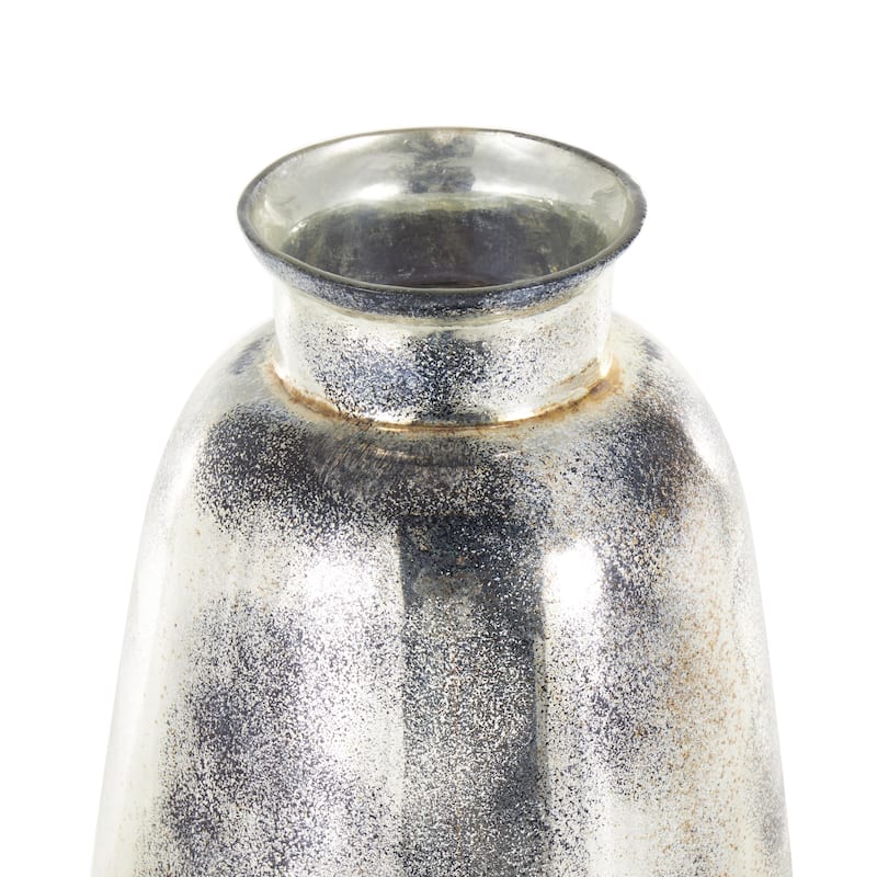 Glass Tall Brushed Two-Toned Floor Decorative Vase with Textured Silver Top - Black - Roche River Decor
