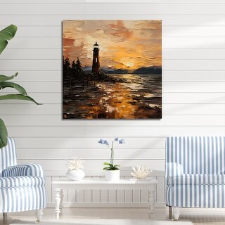 Designart "Lighthouse Sunset Beacon II" Coastal Sunset Wall Art ...