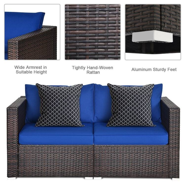 2PCS Patio Rattan Sectional Conversation Sofa Set - 29.5" x 29.5" x 25.5" (L x W x H)