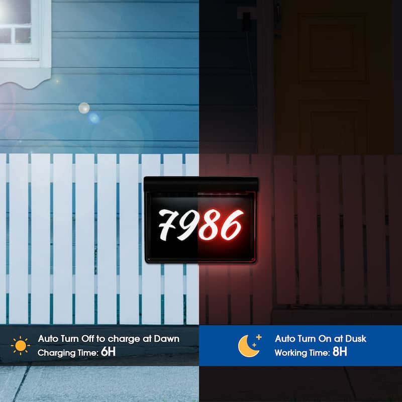 Solar Powered House Numbers Address Sign Dusk to Dawn Waterproof