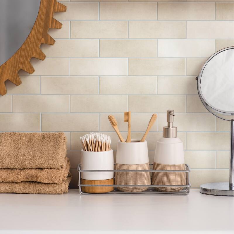 Merola Tile Coco Glossy Canvas Beige 2" x 5-7/8" Porcelain Wall Tile - Sample swatch