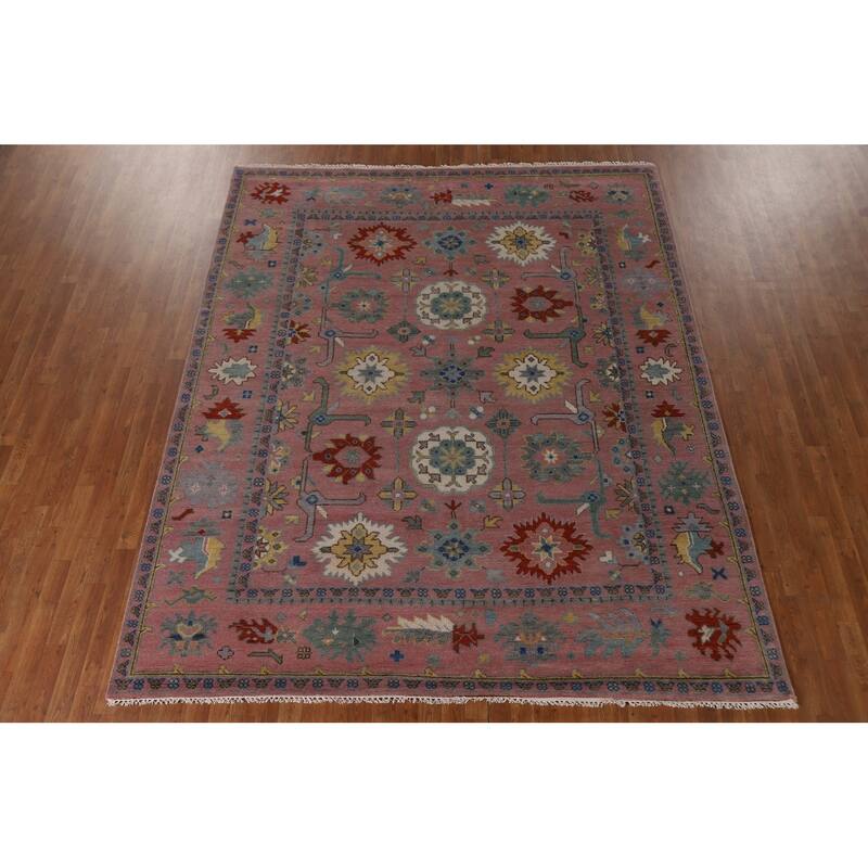 All-Over Pink Oushak Oriental Area Rug Handmade Wool Carpet - 8'1"x 9'11"