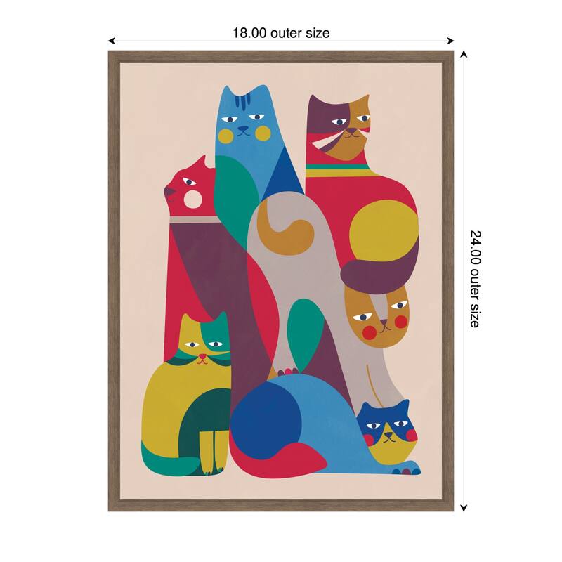 Kate and Laurel Abstract Retro Modern Cats 02 by Rachel Lee Framed Canvas Wall Art Print